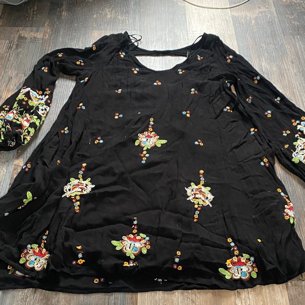 Free People Black Embroidered Dress